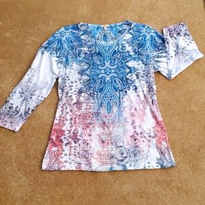 Reba 3/4 length sleeve sparkling knit top (M)